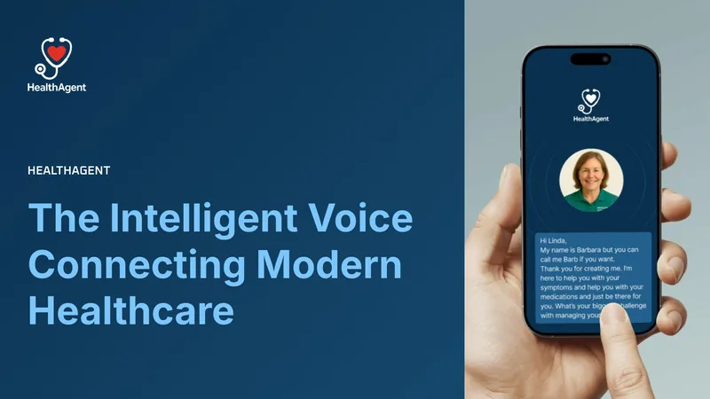 HealthAgent pitch deck cover slide by spectup: intelligent voice assistant connecting modern healthcare