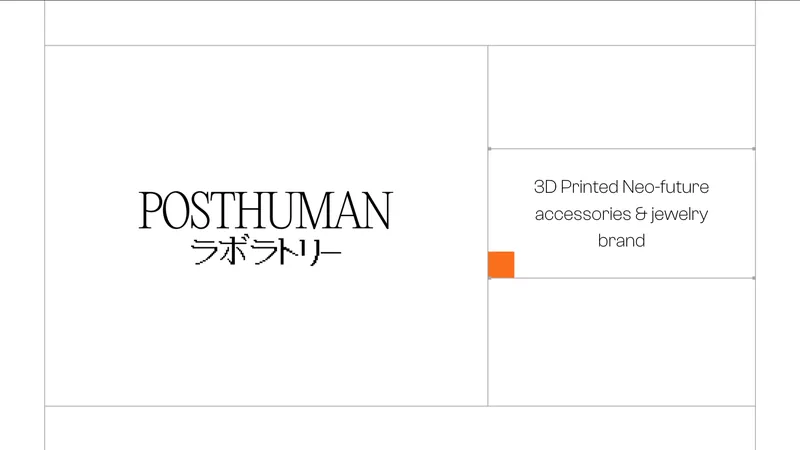 POSTHUMAN pitch deck cover slide by spectup: 3D printed neo-future accessories and jewellery brand