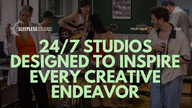 Sleepless Studios investor pitch deck cover slide by spectup: 24/7 creative studios for musicians and producers